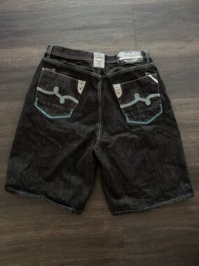 Vintage LNG By LN Geans Y2K Hip Hop Shorts Jorts Mens 34 Black Embroidered
